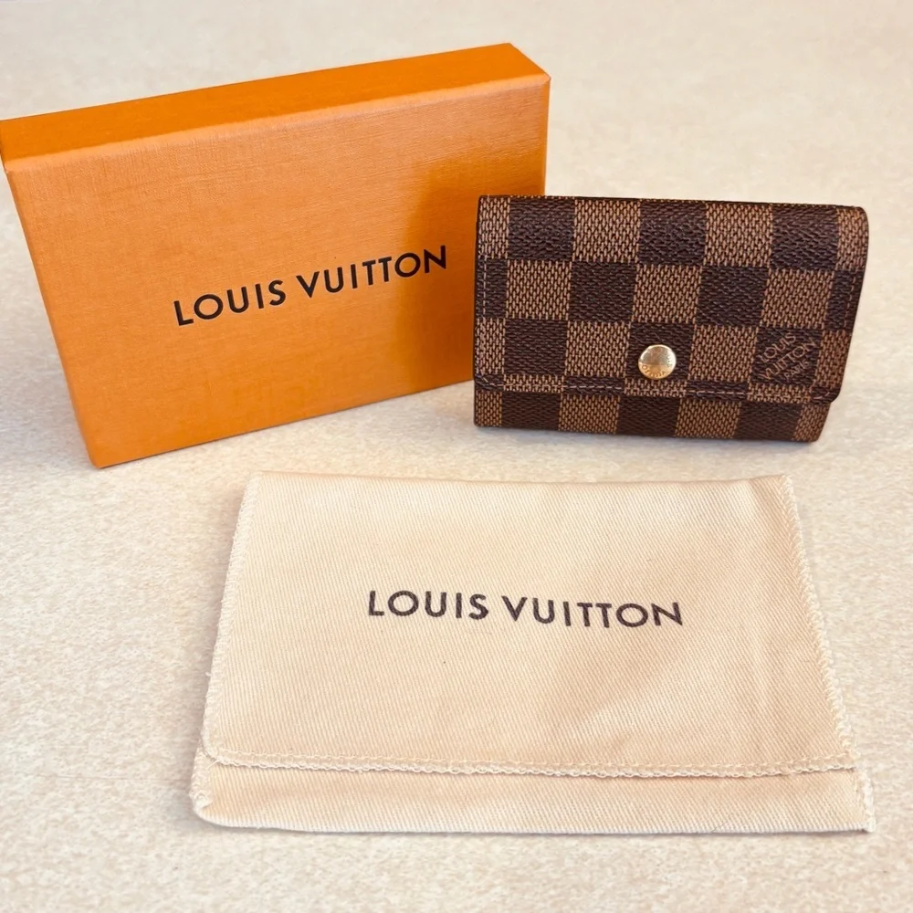 LOUIS VUITTON Damier Ebene Canvas Tri-Fold Wallet w/Box & Dust Bag, EUC